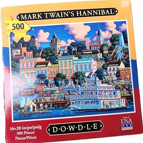 Mark Twain's Hannibal DOWDLE Folk Art 500 pc 16 x 20 Puzzle - Picture 1 of 8